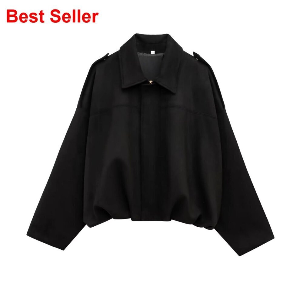Faux Suede Bomber Jacket with Lapel Collar and Dolman Sleeves